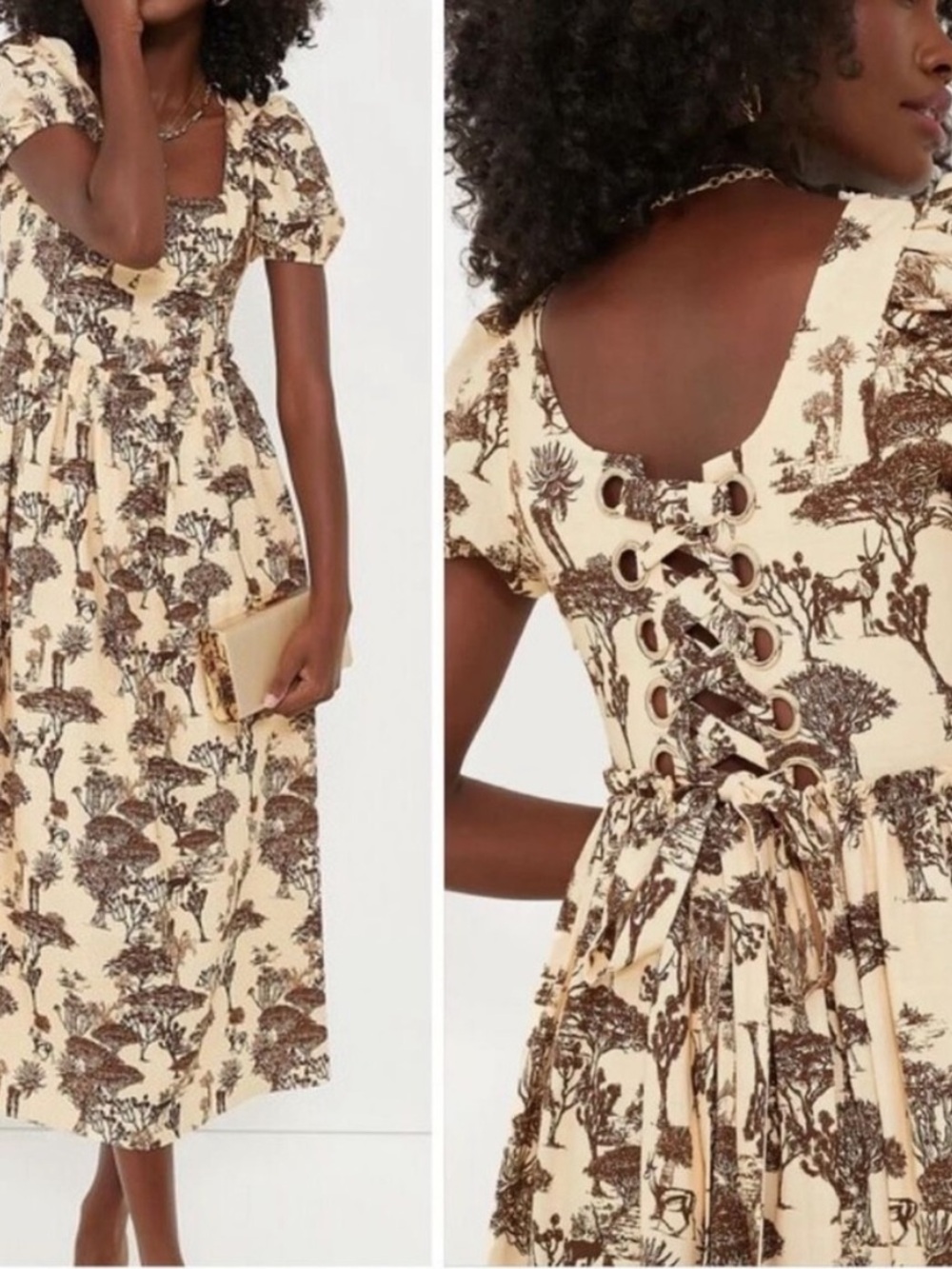 Tuckernuck Hyacinth House Brown Toile Camilla Corset Midi Dress, Size Small - Picture 2 of 9